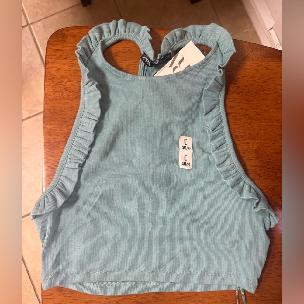 Ruffled Racer Back Top in Blue